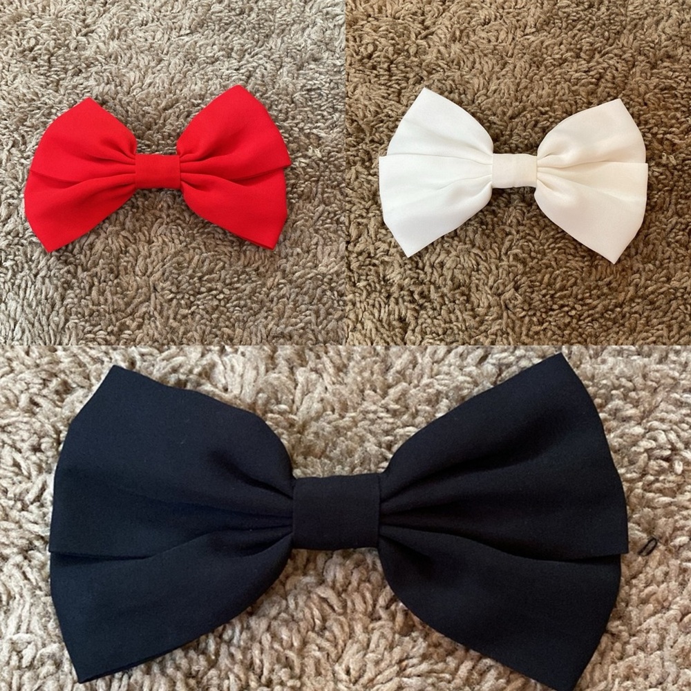 Black Red White Chiffon Hair Bow Bows Barrette Clip Clips